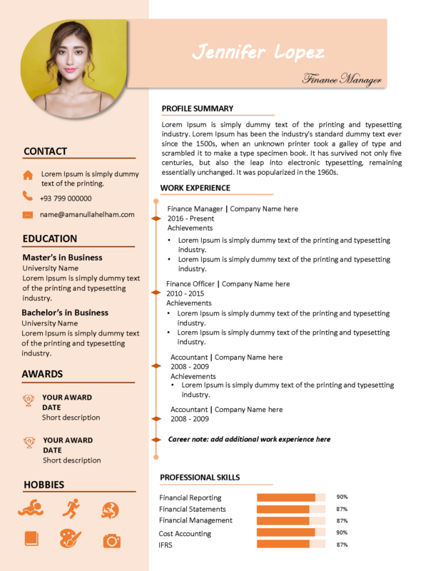 modern resume template pink