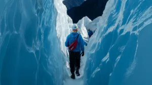 man walking in the Ice corridor